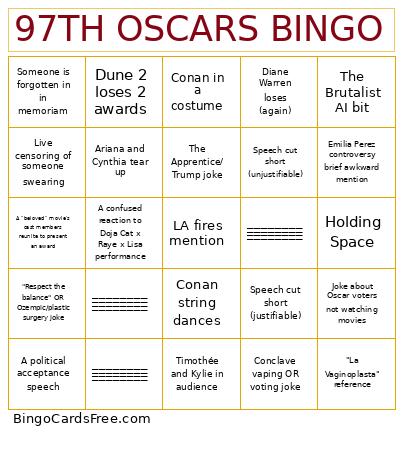 97TH OSCARS Bingo Card