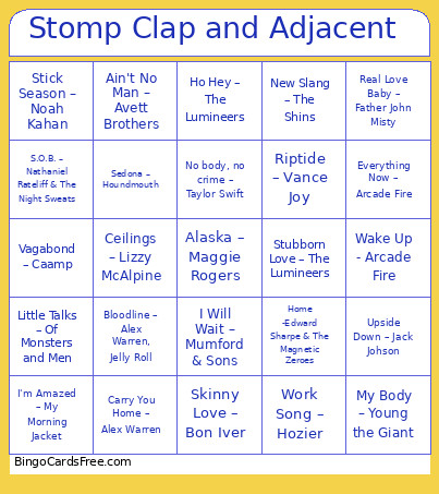 98. Stomp Clap And Adjacent Bingo Card