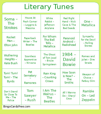 99. Literary Tunes Bingo Card