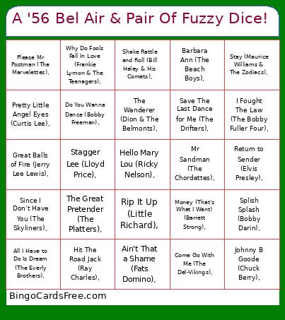 A '56 Bel Air & Pair Of Fuzzy Dice! Bingo Card