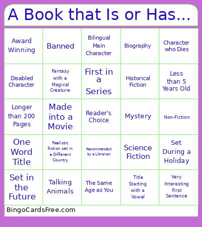 A Book That Is Or Has... Bingo Card