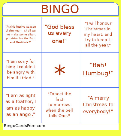 A Christmas Carol Bingo Card