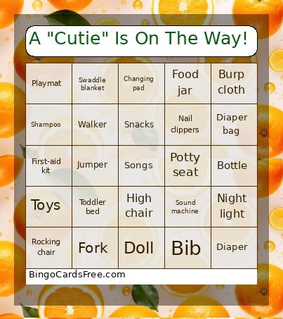 A Cutie Is On The Way! Bingo Card