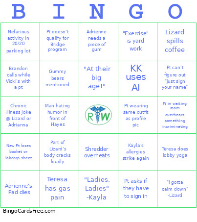 A Day At Right Weigh Bingo Card