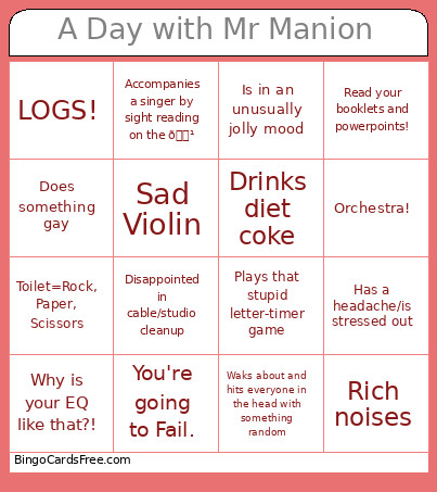 A Day With Mr Manion Bingo Card