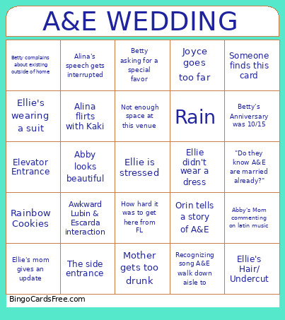 A&E /Blackout Bingo Card
