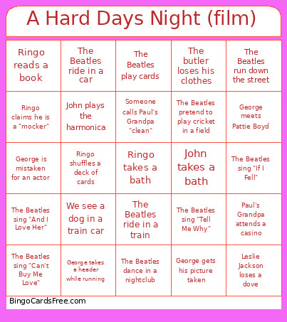 A Hard Days Night (film) Bingo Card