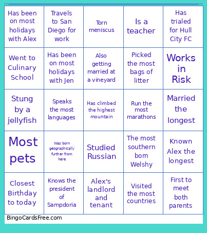 A&J Wedding Bingo Card