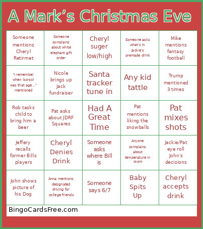 A Mark’s Christmas Eve Bingo Card