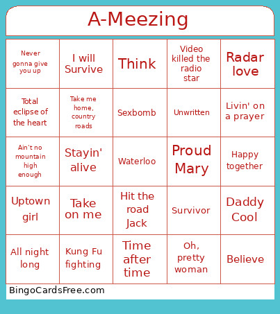 A-Meezing Bingo Card