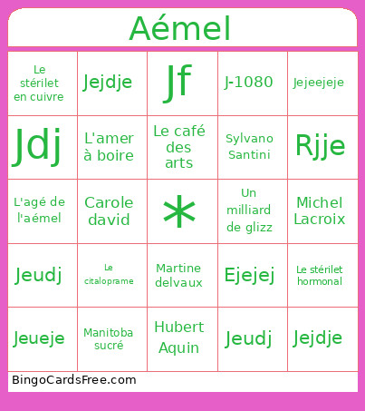 Aémel Bingo Card