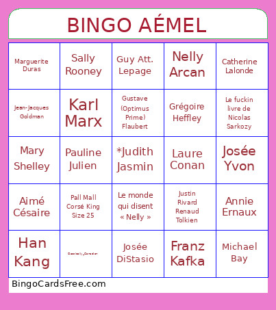 AÉMEL Bingo Card