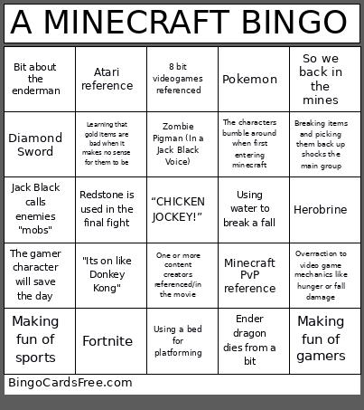 A MINECRAFT Bingo Card