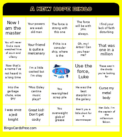 A New Hope Bingo Card