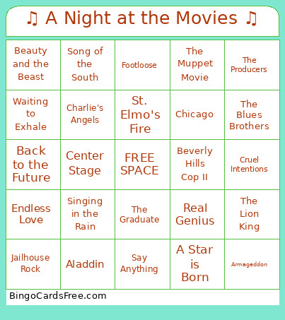♫ A Night At The Movies ♫ Bingo Card