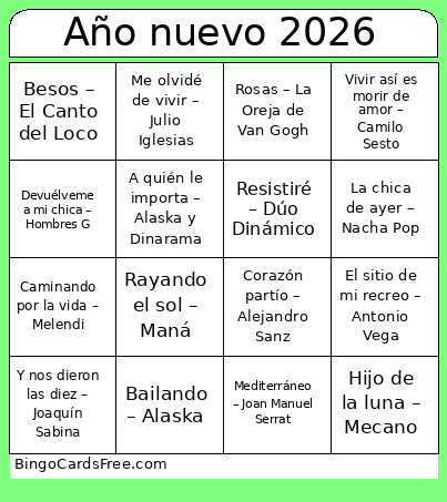 Año Nuevo 2026 Bingo Card