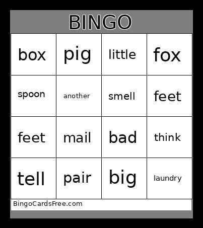A Pig, A Fox, and Stinky Socks  Bingo