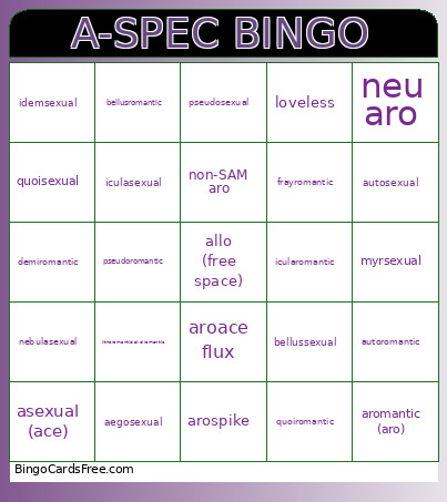 a-spec Bingo Cards