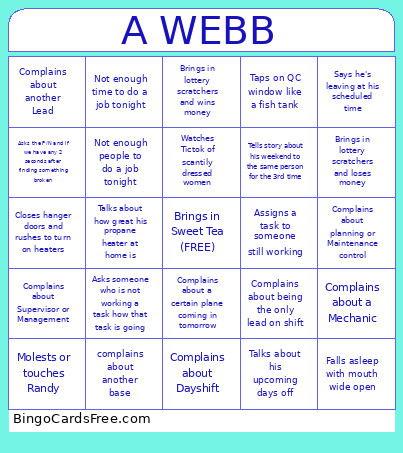 A WEBB Bingo Card