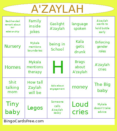 A'ZAYLAH Bingo Card