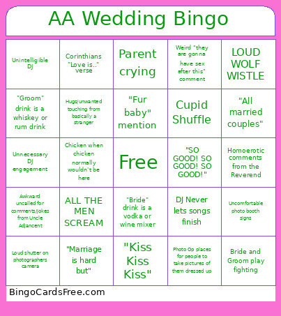 AA WEDDING Bingo Card