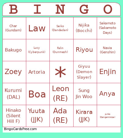 AAAAA Bingo Card
