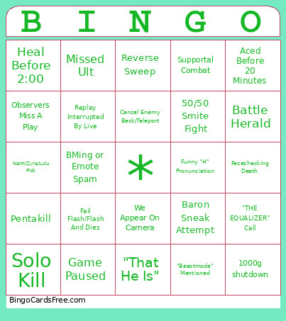 Aaaaa Bingo Card