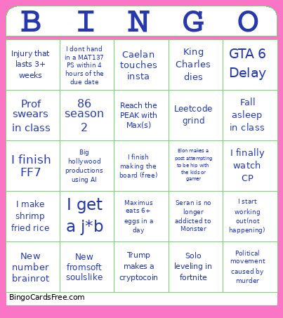 Aaaaaa Bingo Card