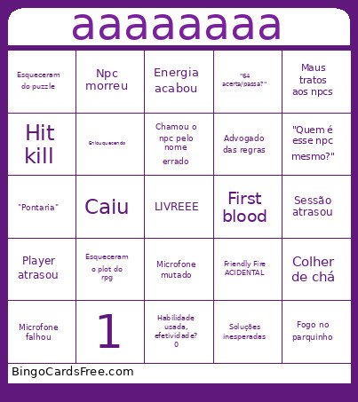 Aaaaaaaa Bingo Card