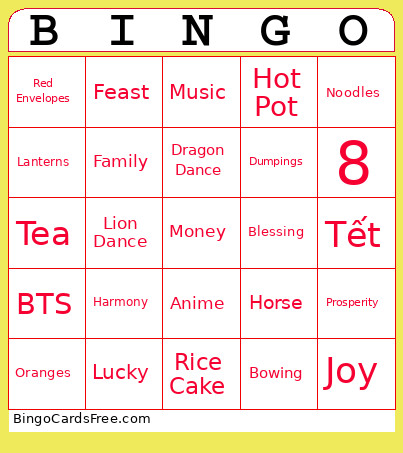 AADA X APAMSA Lunar New Year Bingo Card