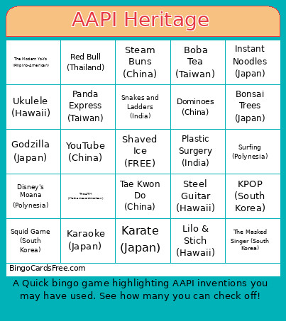 AAPI Invention Bingo Card