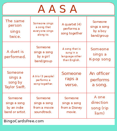 AASA Bingo Card