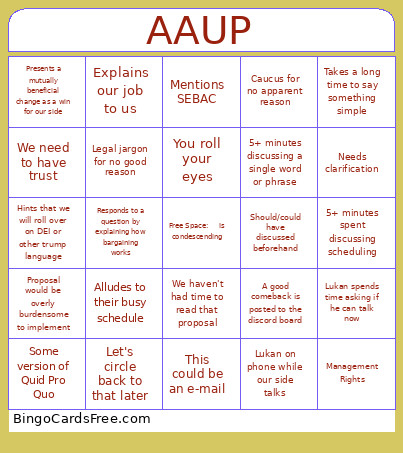 AAUP Bargaining November 2025 Bingo Card