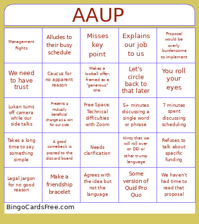 AAUP Collective Bargaining 2025 Bingo Card