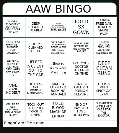 AAW Bingo Card