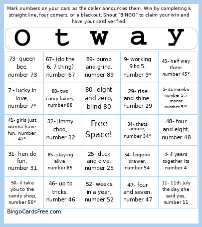 Abbies Hen Do Bingo Card