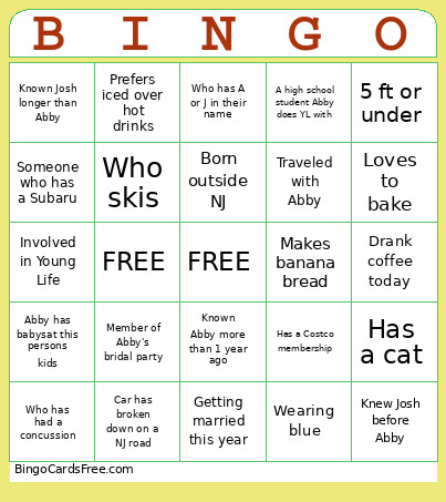 Abby’s Bridal Shower Bingo Card