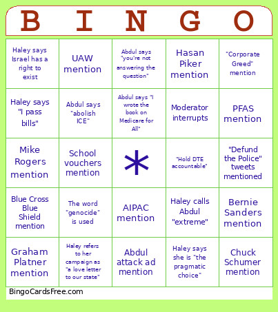 Abdul Vs Haley Bingo Card