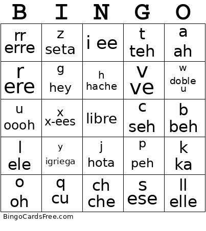 Abecedario Bingo Card
