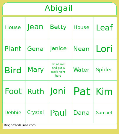 Abigail Bingo Card