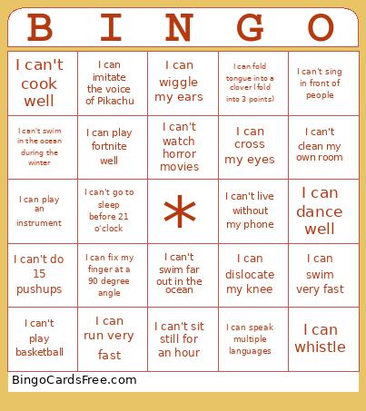 Ability Modal Verbs Bingo 