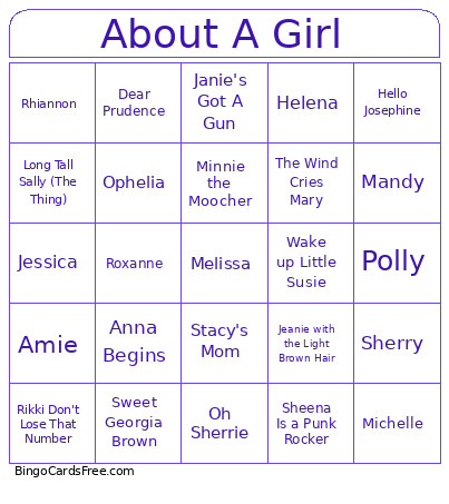 About A Girl Bingo Card