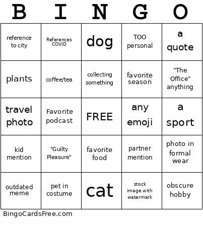 About Me Bingo Card