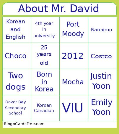 About Mr. David Bingo Card
