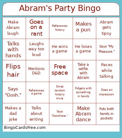 Abram's Party Bingo 