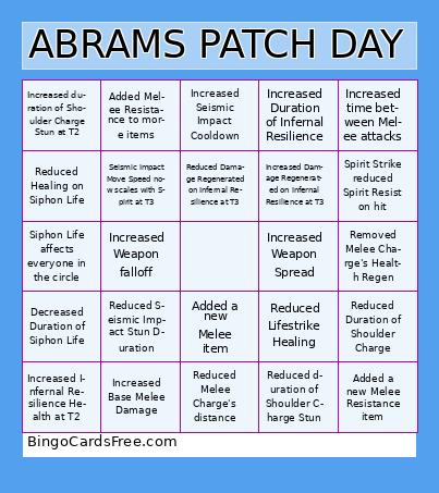 ABRAMS PATCH DAY Bingo
