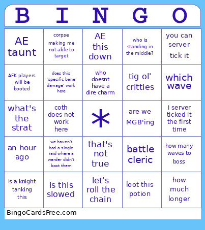 AC Raids Bingo Card