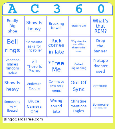 Ac360 Bingo Card