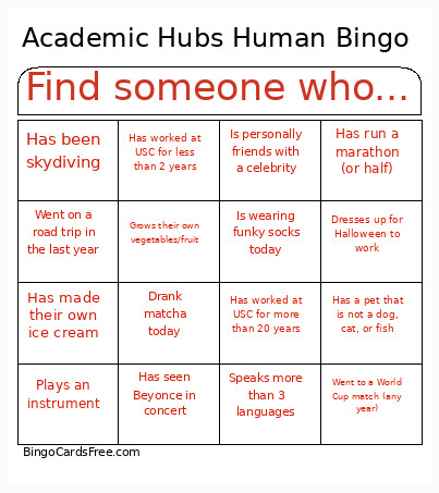 Academic Hubs Human Bingo Card
