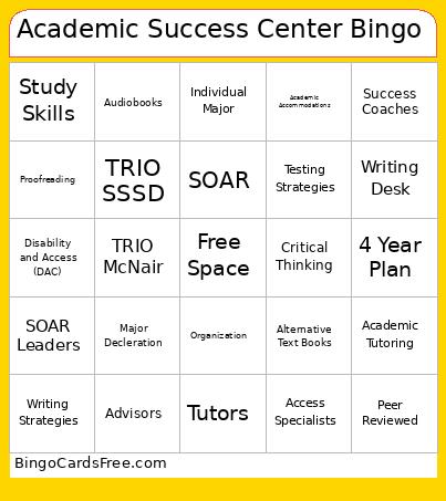 Academic Success Center Bingo Card